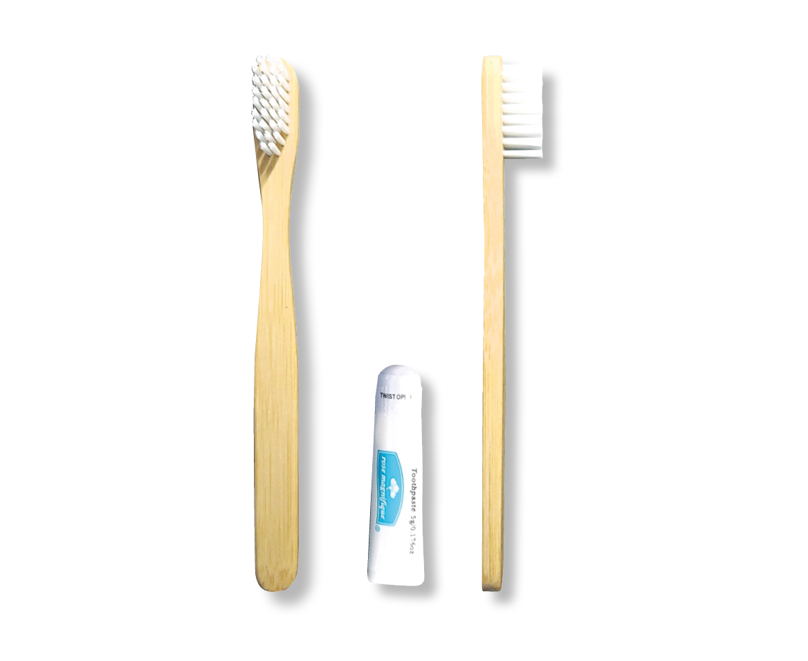  Zahnbürste aus Bambus mit 5 g Tube Zahncreme