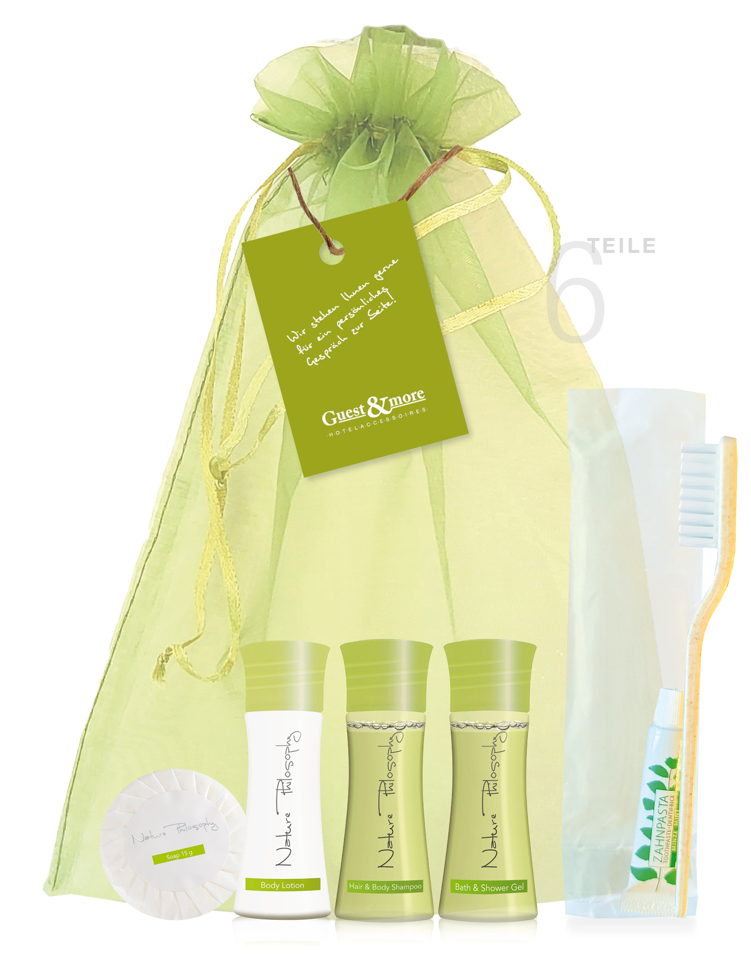Übernachtungsset „Natur Philosophy“ im grünem Organzabeutel